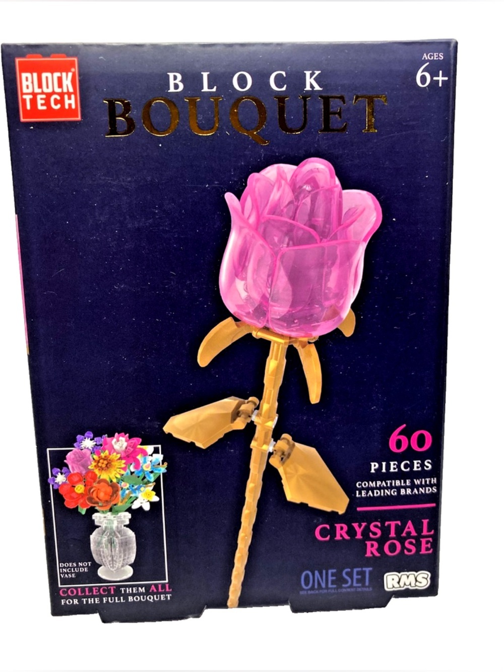 PINK CRYSTAL ROSE Bouquet Botanical Block Tech Brick Set